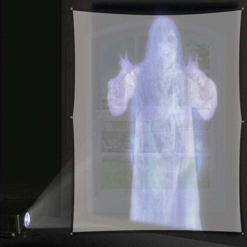 Pmuul 44"x76" Holographic Rear Projection Screen: Foldable Indoor Outdoor Projector Screen, Window Decoration for Halloween Haunted Horror Video Display, with Mounting Hooks (80inch) - Image 5